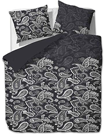 ETÉREA Microfaser Bettwäsche 155x220cm + 80x80cm - Ganzjahresbettwäsche Bettbezug Paisley Life - Bettwäsche Set mit Kissen 155x220cm Bettbezug + 80x80cm Kissenbezug Microfaser - OEKOTEX - Schwarz