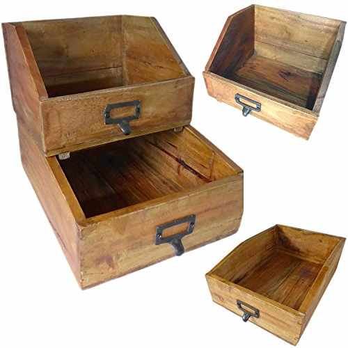 LS-LebenStil Holz Vintage Apotheker Schublade Napoli Braun - 24x22cm Stapelbar - Massive Verarbeitung - Besteckkasten Besteckkorb Küchenorganizer Organizer Büro Schreibtisch Antik Aufbewahrungsbox