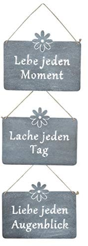 3er Set Wandbilder Sprüche 25x19cm Schilder Garten-Deko Türschild Grau Betonoptik Lebe Liebe Lache