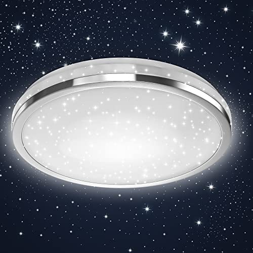 B.K.Licht - LED Deckenlampe mit Sternenhimmel, neutralweiße Lichtfarbe, 10 Watt, 900 Lumen, Deckenleuchte, LED Lampe, Wohnzimmerlampe, Schlafzimmerlampe, Küchenlampe, 21,9x6 cm, Chrom