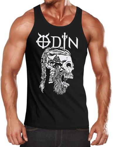 Neverless® Herren Tank-Top Odin Totenkopf Bart Nordische Mythologie Ragnar Lodbrok Muskelshirt Muscle Shirt