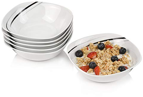 Sänger | Müslischalen Set Bilgola Black Lines aus Pozellan, 6-teiliges Müslischalenset, modernes Design, Weiß mit Schwarzen Linien 350 ml | PREMIUM COLLECTION