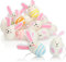 com-four® 18x Ostereier zum Aufhängen 8 cm - Osterdeko in Form eines Osterhasen - Deko Ostereier mit Hasenohren und Seidenband zum Aufhängen (Haseneier - 01)