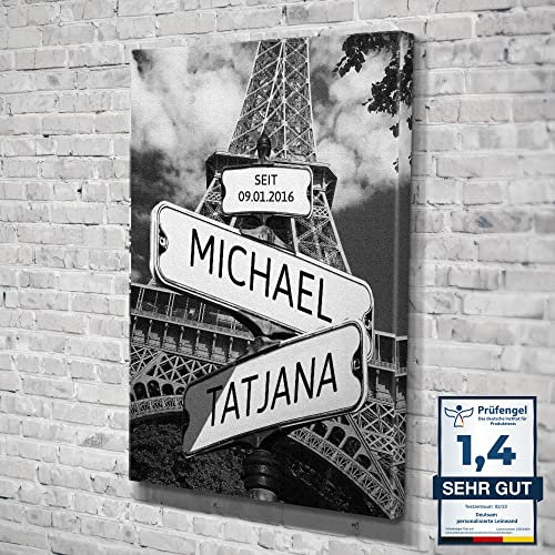 Deutsam Individuelle Leinwand Paris 2 mit eigenem Namen Eifelturm Wohndeko Bild Keilrahmen Geschenkidee für Freund oder Freundin