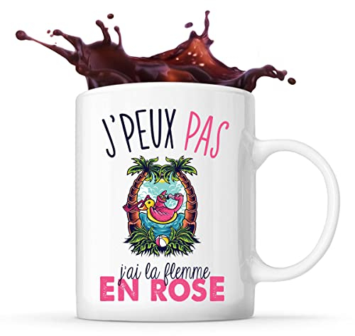 Mug Flamant rose flemme j'peux pas Blanc