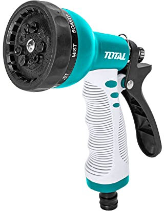 TOTAL - Dusch-Bewässerungspistole - Düse mit 9 einstellbaren Positionen - Kompatibel mit 1/2-Schläuchen - Mehrere Sprühmodi - Nylon-Abzug - Blau