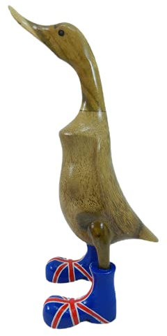 Thai Gifts Bamboo Duck with Union Jack Boots, Approx. H40cm - UK Flag Edition - Quirky Wooden Ornaments for Indoor & Outdoor Use - Cute Room Decor & Fun Gift Idea - Garden & Home Duck Sculpture