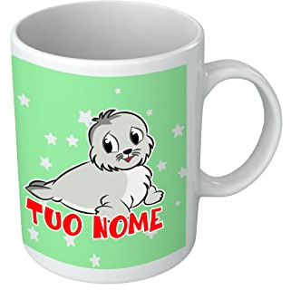 Bulabadoo Tazza Animali - Foca - Ceramica Divertente - [PERSONALIZZA NOME] - da Personalizzare Bimbo - Nome Personalizzato