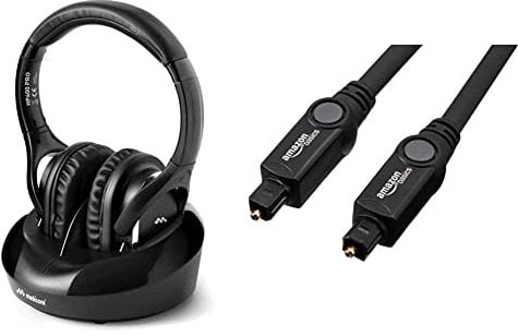 Meliconi HP600 Pro Cuffia TV Wireless Universale, Con base di ricarica ed ingresso audio analogico e digitale, Nero & Amazon Basics Cavo audio ottico digitale Toslink, 1,83 m