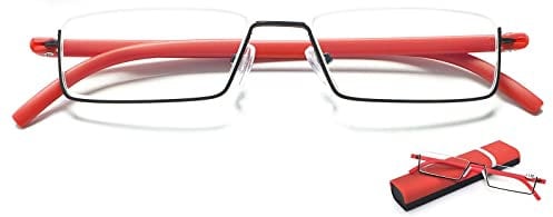 MAGIMODAC Blaulichfilter Lesebrille mit Ultraleichtem TR90 Rahmen Damen Herren Computer Lesehilfe Halbbrille Halbrand Halbrahmen Sehhilfe mit Brillenetui (Rot, 2.00)