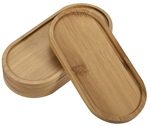 PATIKIL Blumentopf-Untersetzer, 4 Stück, 16,6 x 8,1 cm, Bambus, ovale Blumentropfschale für den Innenbereich