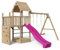 Spielturm Alex 430 - natürlich Lärche - Spielturm mit Kletterwand, Holzdach, Alusprossen, Sandkasten, Doppelschaukel und Rutsche pink