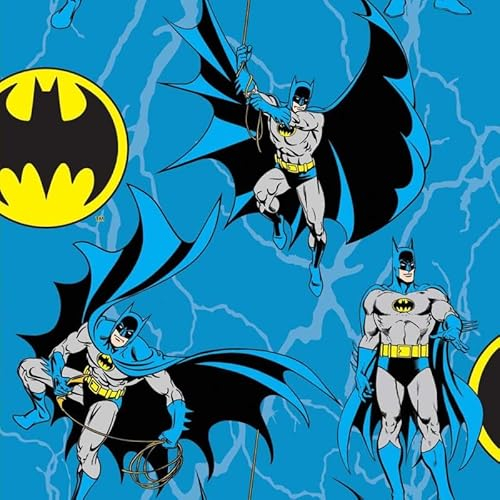 Camelot Fabrics DC Comics Batman Seil, blauer Baumwollstoff, 1 Meter, vorgeschnitten, 100 % Baumwolle, echtes Lizenzprodukt, ideal für Kinderhandwerk, Quilten, Nähen, Schneidern, Patchwork