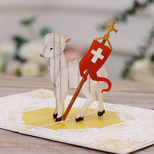 UNIPOP Heiliges Lamm Pop Up Karte, Happy Easter Karte, Religiöse Osterkarte, Ostern Pop Up Karte, Herr Osterkarte, Osterkarte mit Umschlag, Ostergrußkarte