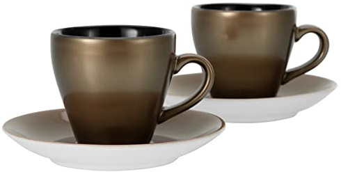 CreaTable, 25849, Serie GOLDEN DAYS schwarz, 4-teiliges Geschirrset für 2 Personen, Espresso Set aus Steinzeug, spülmaschinen- und mikrowellengeeignet, Qualitätsproduktion