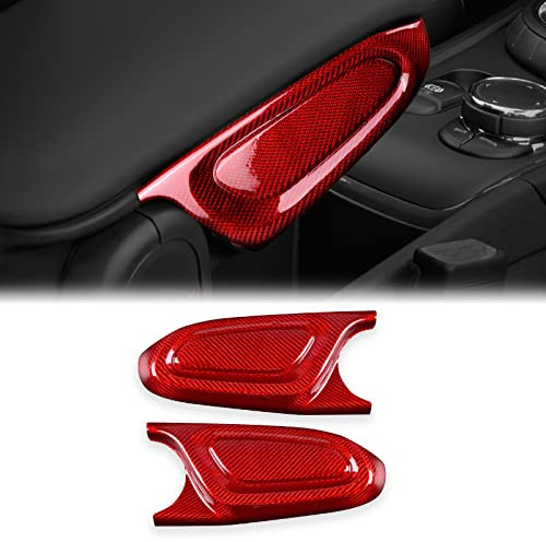 JORAsa Für Mini Countryman F60 2017-2022, echtes hartes Kohlefaser-Zubehör, Auto-Innenteile, Auto-Armlehne, Box, Seitenabdeckung, Aufkleber, Dekoration, Innenausstattung, rot