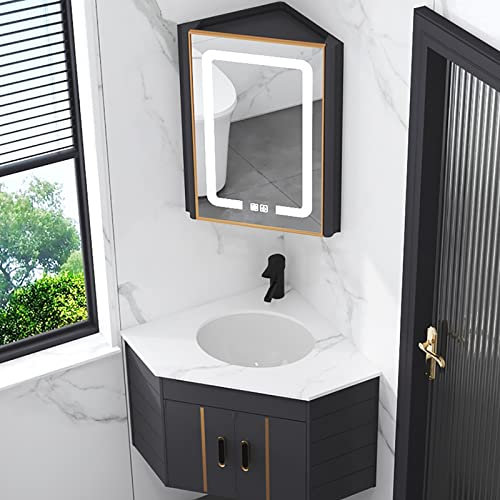 Lavabo D'angle Mural Pour Salle de Bain - Meuble Avec Vasque et Conteneur de Stockage ( Color : B-Smart mi
