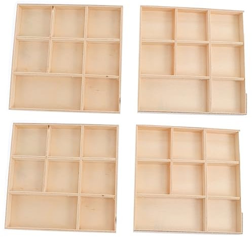 EXCEART Wooden Storage Boxes 4 Pcs 8-Grid Christmas Decorative Organizer for Jewelry and Crafts Vintage Wood Tray for Home Use