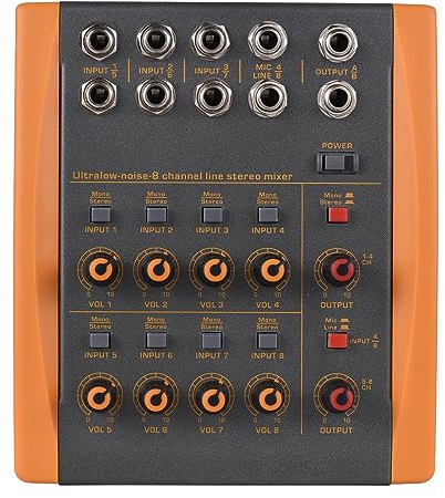 Btuty 8-Kanal-Mischpult, 8-Kanal-Stereo-Mixer mit extrem geringem Rauschen, kompakter digitaler Audio-Mixer mit Mono/Stereo-Umschaltung für Gitarrenbass