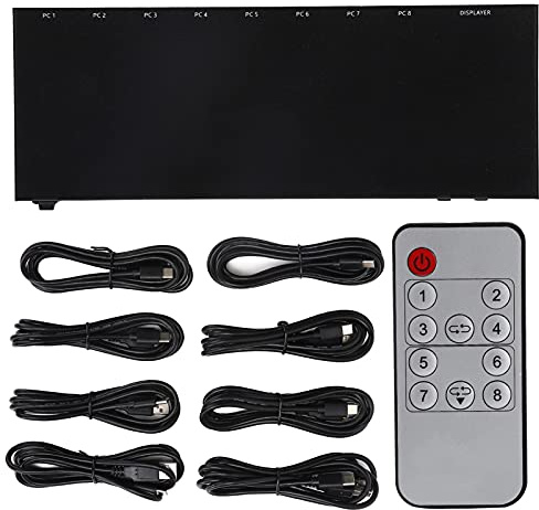 Yunseity 4K 8 In 1 Out Switcher, 8 Port Switcher Unterstützt Fernbedienung, Tastaturumschaltung, HDCP1.4, Kompatibel mit Festplatten- oder U-Disk-Scannern, Druckern