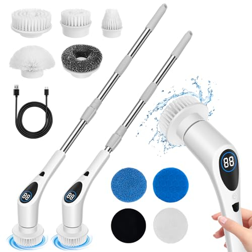 BlumWay Power Spin Scrubber, Elektrische Reinigungsbürste, Reinigungsgerät mit 9 austauschbaren Köpfen 3 einstellbare Geschwindigkeiten Duschreinigungsbürste für Küche Bad Fliesenboden Barbecue