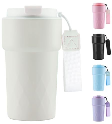 SUPPRUI Travel Mug, 510ml Insulated Coffee Cup with Leakproof Lid,Reusable Travel Coffee Mugs - Car Coffee Cup,Double Walled Stainless Steel Thermal Mugs for Hot Cold Drinks(White)