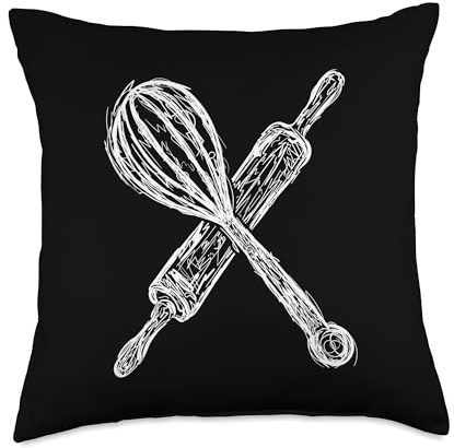 Rolling Pin And Hand Mixer Sketch Baking Enthusiast Pastry Throw Pillow