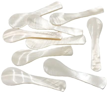 Wisafory Lot de 10 Mini Cuillères à Caviar en Nacre - Blanches - Faites à la Main - Extrémités Rondes - Pour Caviar, Œufs, Café et Dessert