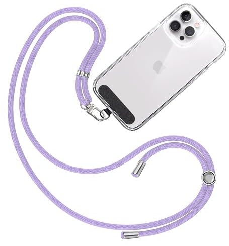 TBOC Cordon Telephone Portable [Lilas] avec Patch de Fixation en Tissu [Noir] Chaine Telephone Portable Ajustable et Résistant Compatible avec Toutes les Marques de Téléphones Mode Homme et Femme