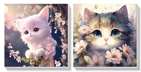 SENQAO 2 Pièces Peinture par Numéro avec Cadre pour Adulte et Enfant, Chat, Pinceaux Inclus, Loisirs Créatifs et Activité Manuelle, 20x20cm