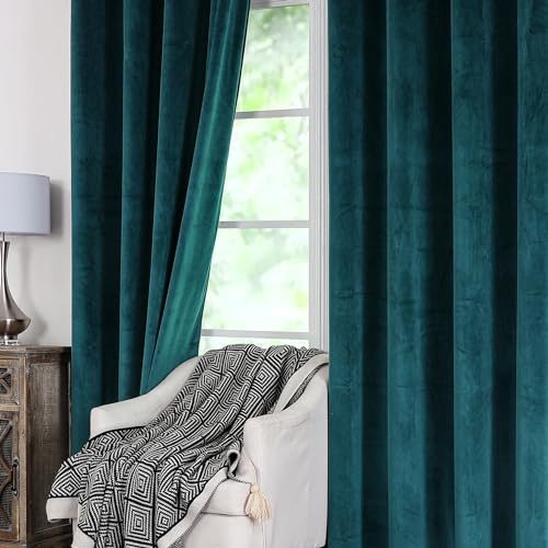 Schwar Textilien ® | Gardine Samt | 300x245cm | #1702 | Öse | Petrol