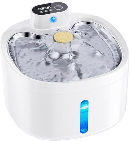 Wireless Cat Water Fountain for Drinking 2.6L Stainless Steel Cat Water Dispenser Cordless Rechargeable Water Fountain Cat Bowl Quiet Battery Operated Drinking Fountains for Pet