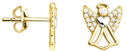 SOFIA MILANI - Damen Ohrringe 925 Silber - vergoldet/golden & mit Zirkonia Steinen - Engel Ohrstecker - E2438