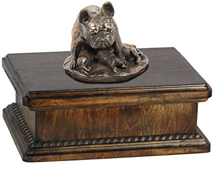 Art-Dog Custom Dog Mama Sitzende Statue Gedenkurne - Handgefertigte kaltgegossene Bronze auf Birkensockel - Urne für die Asche von Hunden - 24,5x29x21cm - 5l - Französische Bulldogge I