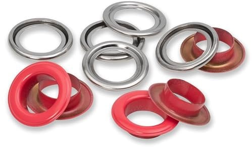 Prym 542562 Ösen mit Scheiben, 14 mm, rot/silberfarbig