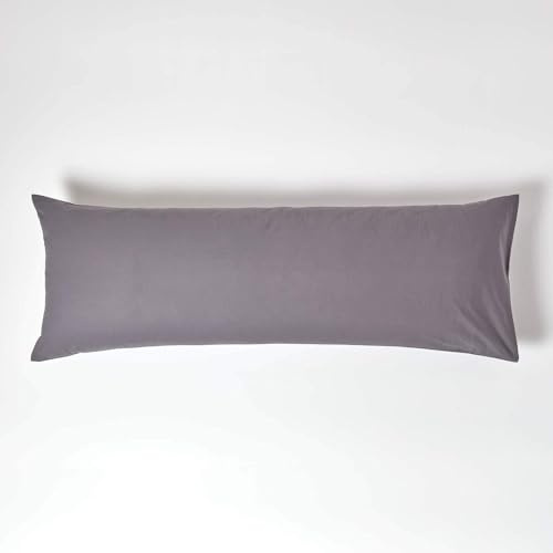 HOMESCAPES Taie de traversin 140 cm en 100% Coton égyptien 200 Fils - Lot de 4, Taie d’Oreiller 50x140 cm Coloris Gris foncé