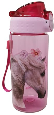 Theonoi Botella de agua a prueba de fugas para niños, irrompible, ligera, de tritán, sin BPA, 500 ml, para la escuela, guardería, deportes (caballo rosa)