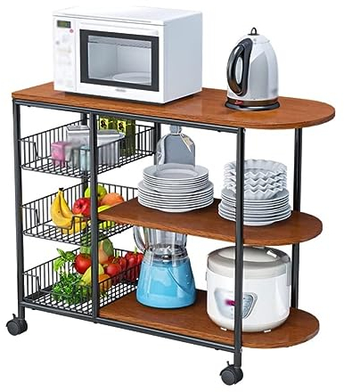 FYLDQAXU Soporte para microondas Estante para microondas de 3 Niveles, Estante de almacenaje para Cocina con Ruedas para Horno microondas, Organizador de condimentos, Soporte para Impresora