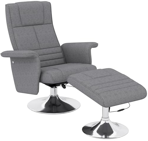 HOMCOM Relaxsessel mit Fußhocker, Massagesessel mit Vibrationsmassage, Liegefunktion, Elektrischer Liegesessel mit Fernbedienung, Fernsehsessel mit Leinenoptik Stahl, Dunkelgrau