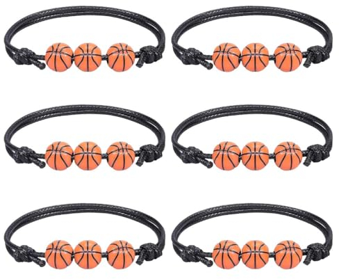6 Pcs Bracelet de Basketball, Bracelet à Cordon Tressé Réglable,Basketball Bracelet de Corde Réglable avec Breloque en Métal Cadeau pour Enfants Adolescents Adultes Basketball Équipes Bracelets
