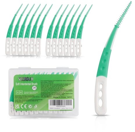 YEERSUO Silicone Interdental Brushes 84 PCS, Braces Brush Disposable Toothpick, Silicone Dental Brushes Tooth Flossing Picks, Dental Picks for Braces Teeth Cleaning, Green Colours