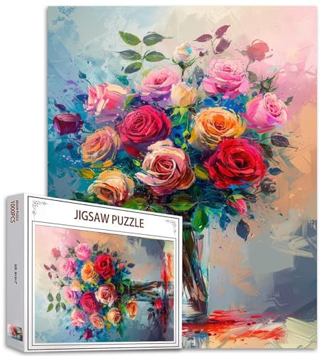 Tucocoo Rosen-Blumen-Puzzles für Erwachsene, 1000 Teile, schönes florales Vintage-Kunststil-Puzzle, buntes DIY-Puzzle, für Heimdekoration, Geschenke, Familienpuzzle, perfekt für Spieleabende