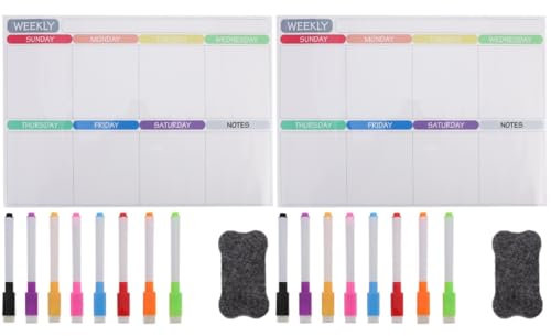VILLCASE 2sets Magnetic Weekly Planner Whiteboard Calendar for Fridge Dry Erase Meal and Family Schedule Organizer Reusable Magnetic Message Board Markers for Planning and Daily Notes