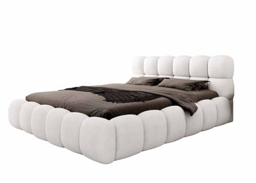 Luxusbetten24 Designer Polsterbett Boston Bouclé 140x200 mit Stauraum | Bezug: Bouclé | Farbe: Weiß