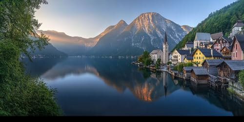 Petite Ville Peinture Numero adulte Montagnes Peinture par Numero Pour Débutants,DIY Kits de Peinture à L'huile avec Pinceaux et Peintures acryliques, Decoration automne 100x200cm(Sans Cadre)