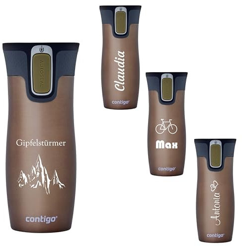 Contigo Thermobecher West Loop Autoseal mit Gravur, Edelstahl Isolierbecher, Reisebecher, Kaffeebecher to Go, auslaufsicher (Latte)