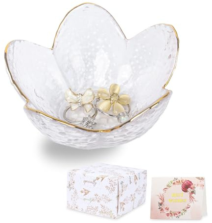 Nideen Petit plat à bijoux, plateau décoratif avec boîte cadeau, cadeau pour femme, 9,9 x 4,2 cm (transparent)