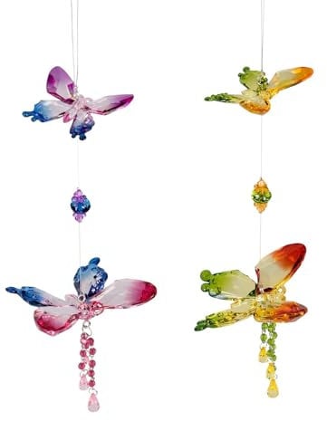 formano 2er Set Girlande Schmetterling 32 cm Fensterdeko Hänger Hängedekoration hängend aus multifarbenem Acryl gefertigt und mit angehängten Perlen verziert