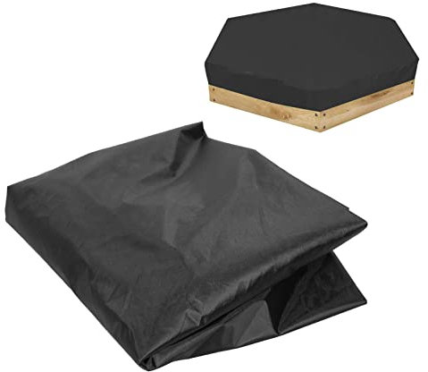 Sandbox Cover, Sandpit Cover, Hexagon Sandpit Sand Toys Cover Pool Cover with Drawstring for Outdoor Garden (Black)
