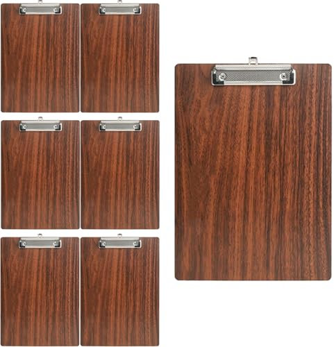 Cobenga Lot de 7 porte-blocs A4 en bois avec clip profilé et trou de suspension, panneau à pince A4 pour bureau, entreprise, restaurant, panneau en bois pour mémo, document